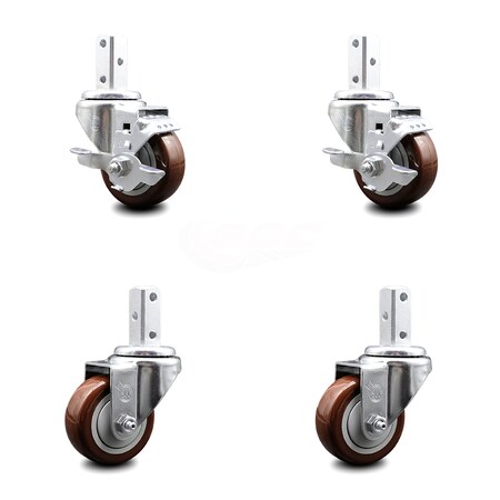 Service Caster 3 Inch Maroon Polyurethane Wheel Swivel 3/4 Inch Square Stem Caster Brakes, 2PK SCC-SQ20S314-PPUB-MRN-TLB-34-2-S-2